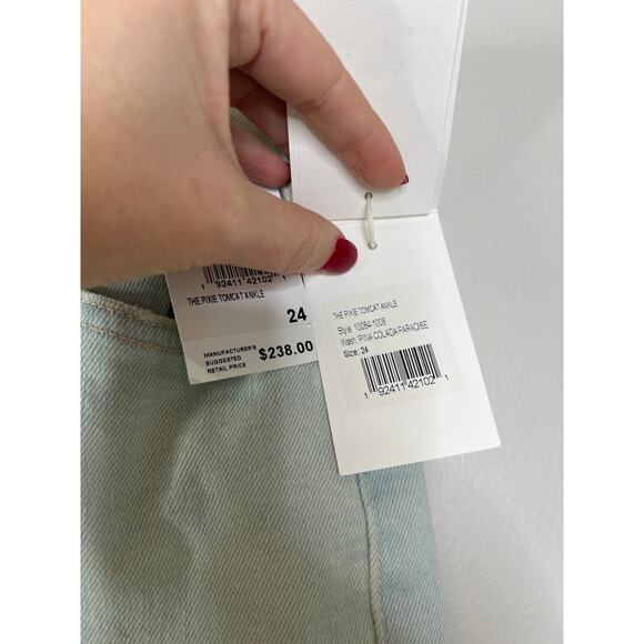 Mother Pixie Tomcat Ankle Stretch Denim High-Rise Straight Jeans Light Size: 24 - Picture 6 of 9